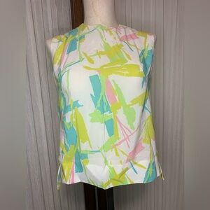 Rare Vintage 1960's Retro BOHO Pastel Abstract NYLON Top Size Small - Sleeveless